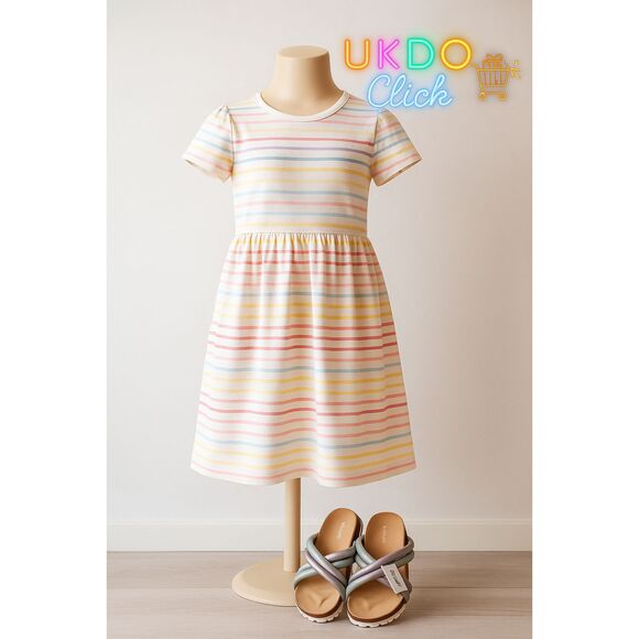 Girls Striped Knit Dress Size L + Old Navy Iridescent Slides 3 Bundle Outfit - Picture 3 of 6